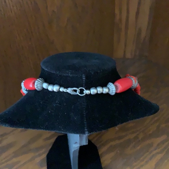 Vtg Red Stone and Silver Accents 8-Strand Necklace - Picture 3 of 3